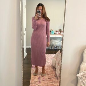 Free People Beach Walk About Mauve Ribbed Long Dress
